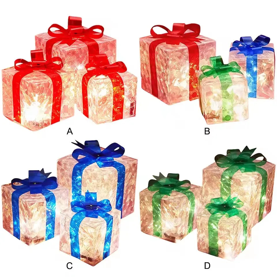 Set of 3 Christmas Lighted Gift Boxes Light Up Present Boxes for Christmas