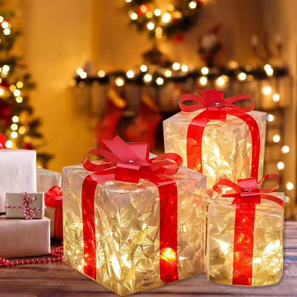 Set of 3 Christmas Lighted Gift Boxes Light Up Present Boxes for Christmas