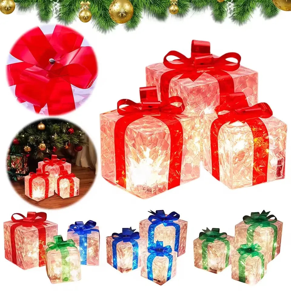 Set of 3 Christmas Lighted Gift Boxes Light Up Present Boxes for Christmas
