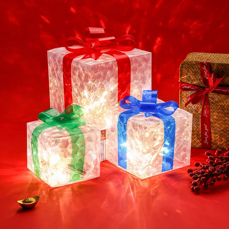 Set of 3 Christmas Lighted Gift Boxes Light Up Present Boxes for Christmas