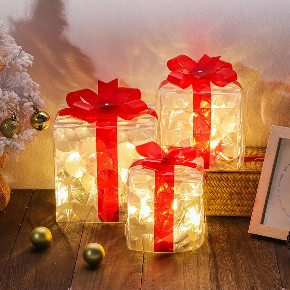Set of 3 Christmas Lighted Gift Boxes Light Up Present Boxes for Christmas