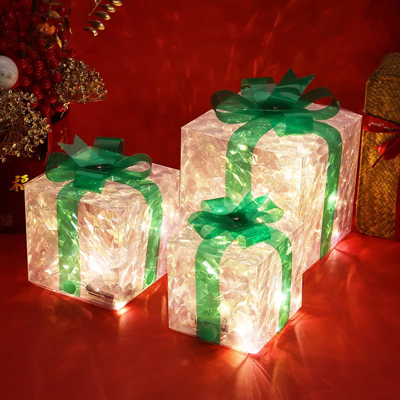 Set of 3 Christmas Lighted Gift Boxes Light Up Present Boxes for Christmas