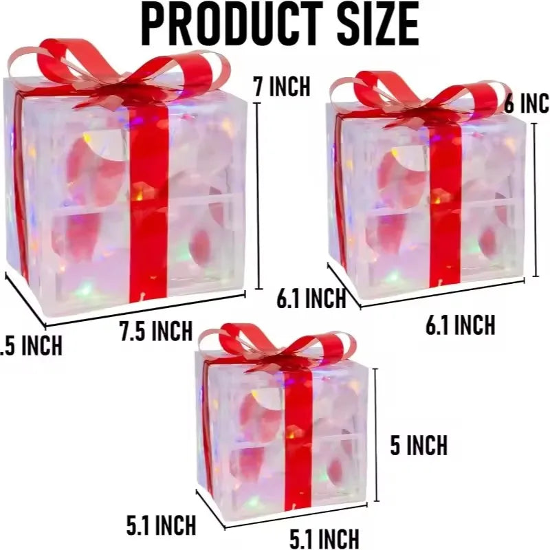 Set of 3 Christmas Lighted Gift Boxes Light Up Present Boxes for Christmas