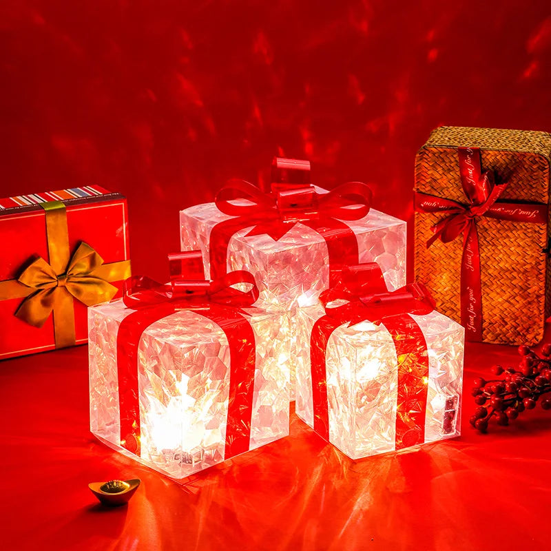 Set of 3 Christmas Lighted Gift Boxes Light Up Present Boxes for Christmas