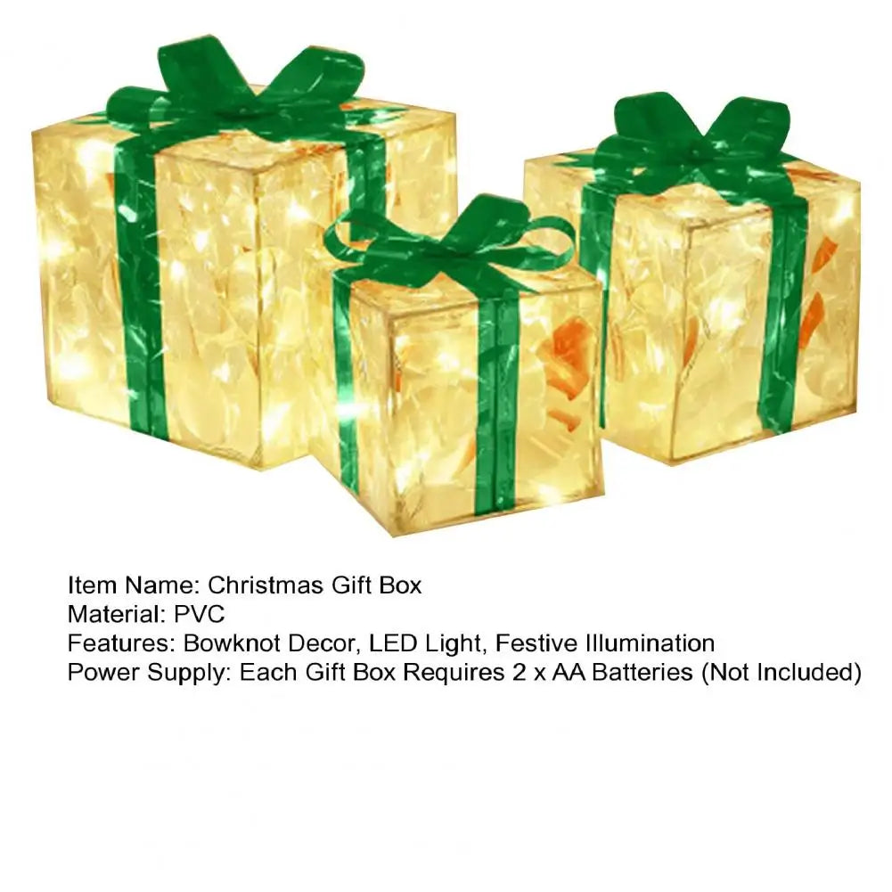 Set of 3 Christmas Lighted Gift Boxes Light Up Present Boxes for Christmas