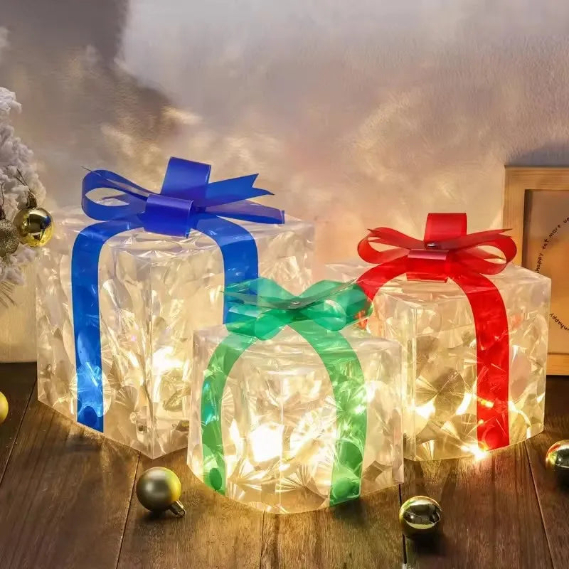 Set of 3 Christmas Lighted Gift Boxes Light Up Present Boxes for Christmas