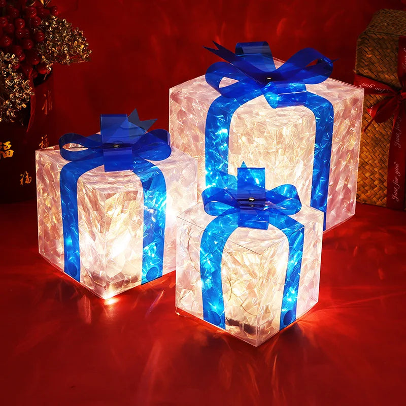 Set of 3 Christmas Lighted Gift Boxes Light Up Present Boxes for Christmas
